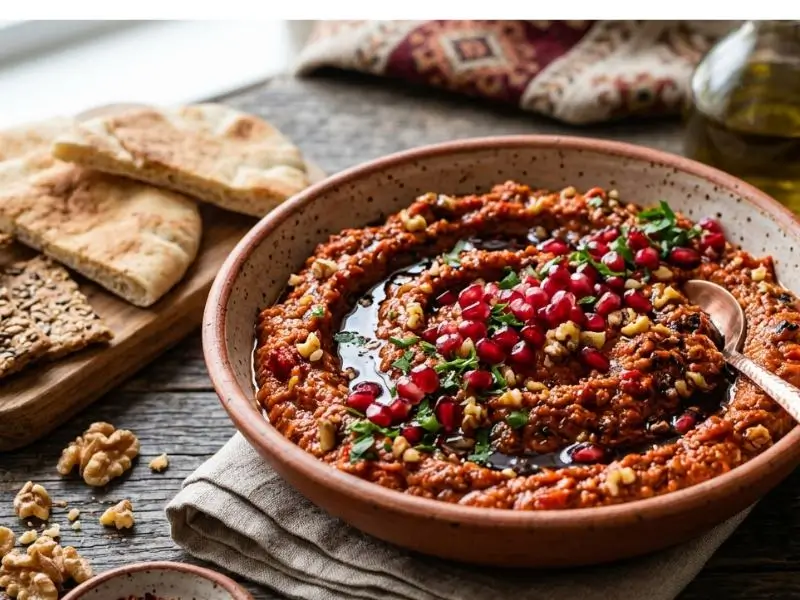 Muhammara red pepper and walnut dip with pomegranate