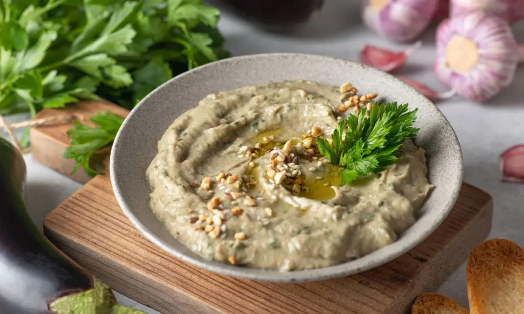What is Baba Ganoush garnished with parsley and olive oil