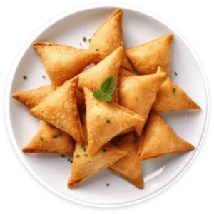 Beef Sambusak Lebanese pastry – nut-free crispy pockets filled with spiced beef and onions, freshly made daily at Aladdin Mediterranean Cuisine Houston.