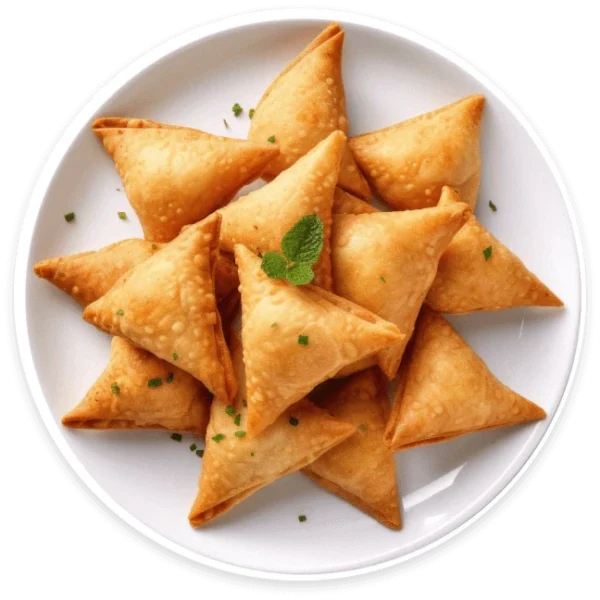 Beef Sambusak Lebanese pastry – nut-free crispy pockets filled with spiced beef and onions, freshly made daily at Aladdin Mediterranean Cuisine Houston.