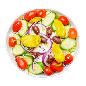 Greek Salad in a white bowl