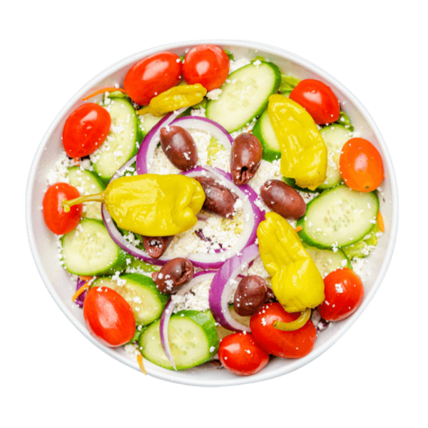 Greek Salad in a white bowl