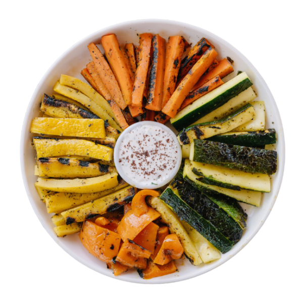 CharGrilled vegetables infused with a robust garlic marinade