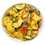 lemon cilantro squash prepared with sliced squash, mushrooms and zucchini.