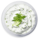 Tzatziki Dip with fresh dill in a white bowl