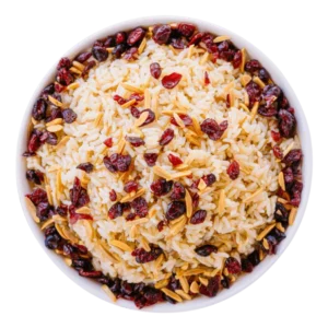 Almond Vermicelli Rice topped with craisens and toasted almonds