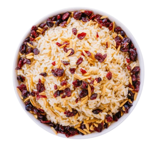 Almond Vermicelli Rice topped with craisens and toasted almonds