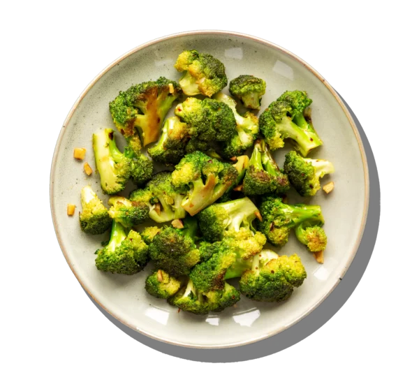 Garlic Broccoli at Aladdin Mediterranean Cuisine—crunchy florets sautéed with lemon, garlic, and olive oil