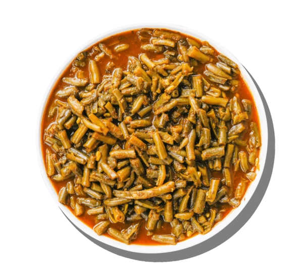 Slow-cooked green beans in tomato-garlic sauce at Aladdin Mediterranean Cuisine, Houston