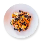 Marinated mushroom and artichoke salad tossed with grilled carrots, squash