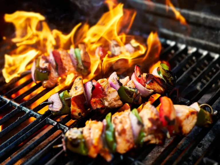 Halal chicken kabob plate at Aladdin Mediterranean Cuisine Houston — char-grilled marinated chicken with saffron rice and pita