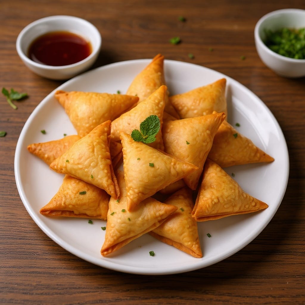 Crispy beef sambousek platter, a perfect appetizer from Aladdin Mediterranean catering Houston.